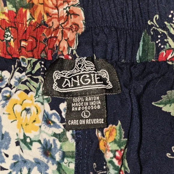 Angie Navy Floral Paperbag Waist Women's Shorts - Picture 3 of 11
